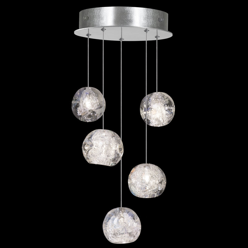 Silver Glass 5-Light LED Pendant Chandelier