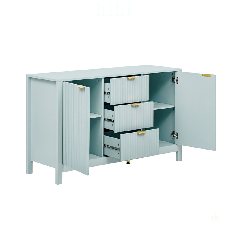 Buffet Elegant Wave-Design avec 3 tablettes réglables, 3 tiroirs et portes à fermeture en douceur pour un rangement polyvalent et une esthétique moderne