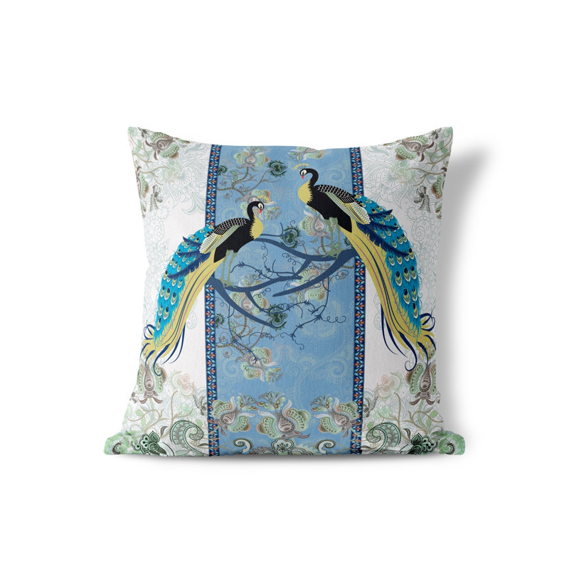 Housse et insert de coussin intérieur / extérieur carré Enchanted Peacock Polyester, 18 po x 18 po, Blanc
