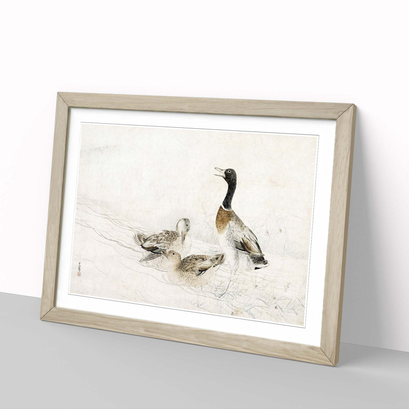 Ducks at the Water by Matsumura Goshun - Picture Frame Painting Print, Oak Framed, 48cm H x 65cm W x 2cm D
