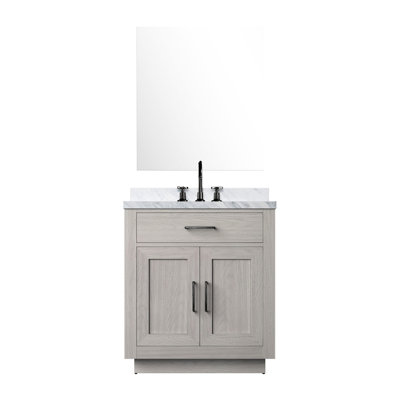 30 po Meuble-lavabo en chêne blanc avec comptoir en marbre, robinet et miroir 28 po x 28 po