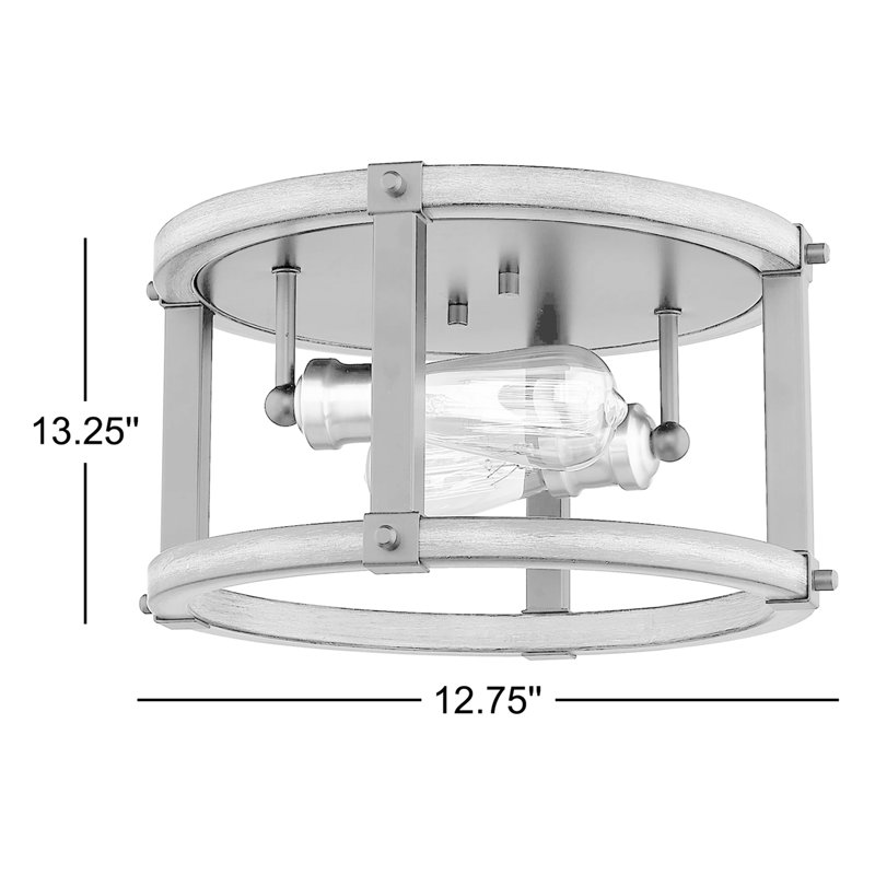 Plafonnier encastré cylindrique unique à 2 lumières de 12,75 po Charles, Bois de grange cendré