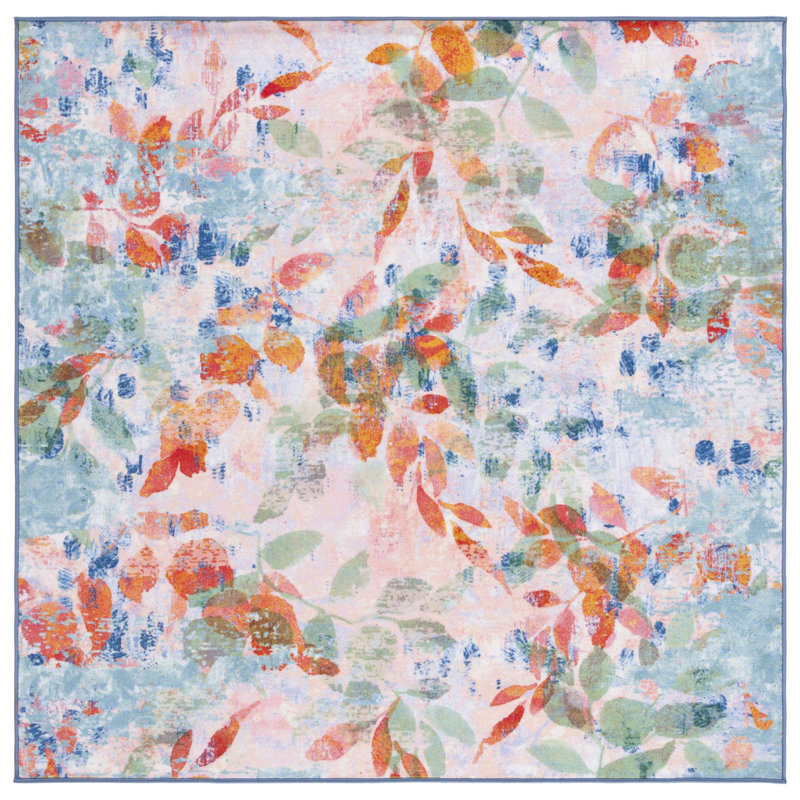 Nichalos Performance Machine Washable Floral Rug, Square 6'7"