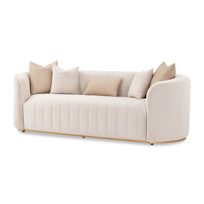 Ariana 83'' Velvet Round Arm Loveseat, Beige, 31" H x 97" W x 35" D