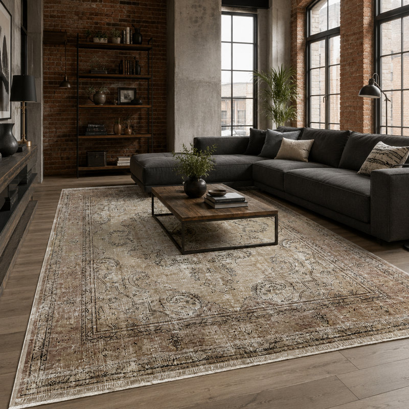 Vintage Look Cotton and Chenille Flatweave Area Rug, 200 cm round