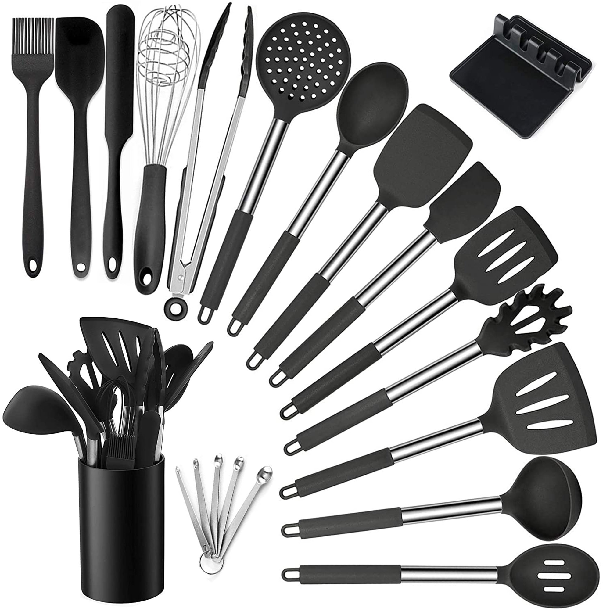 New Products Wholesale 9 Pcs Silicone Non-stick and Heat-resistant Kitchen  Utensils Sets with Storage