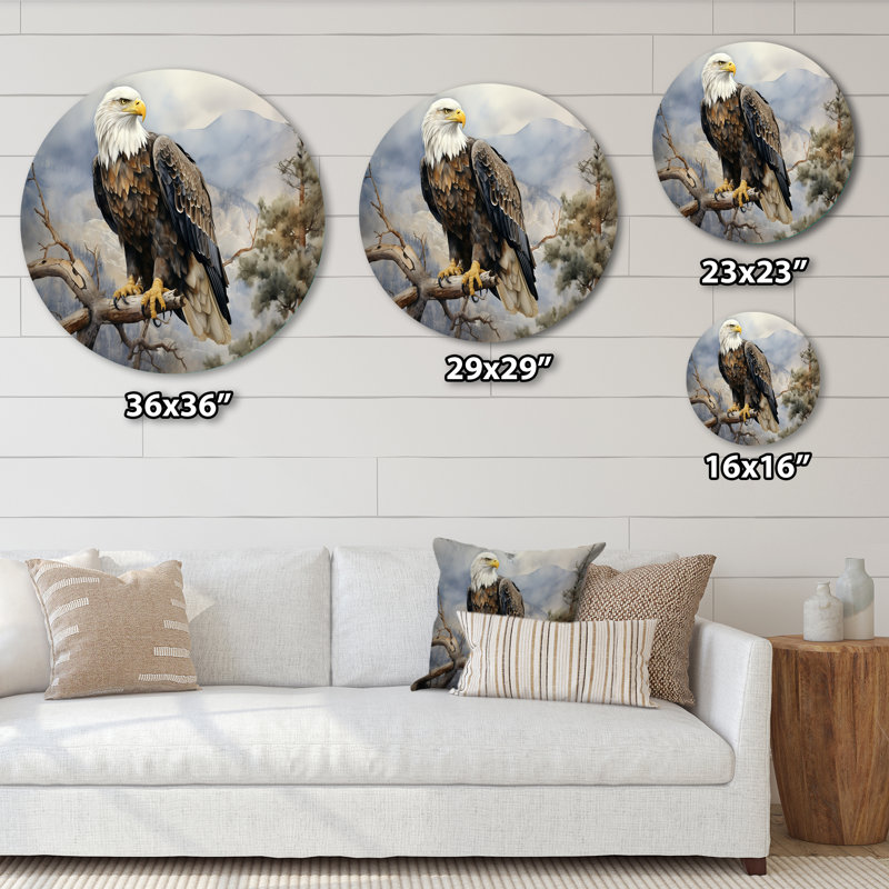 «Bold Eagle Noble Perch», art mural rond en métal animaux, H 23 po x l 23 po