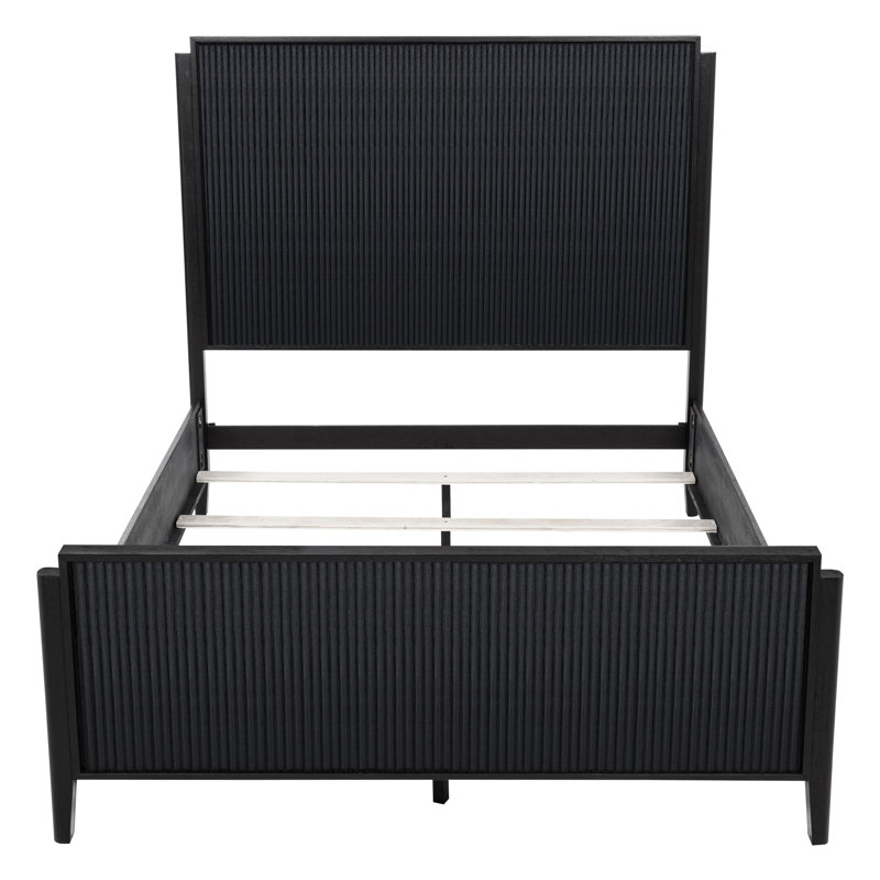 Ensemble de chambre à coucher Fernhollow Queen 3 pièces avec commode et miroir, en bois d'hévéa noir