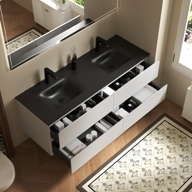 Meuble-lavabo mural double 60 po
