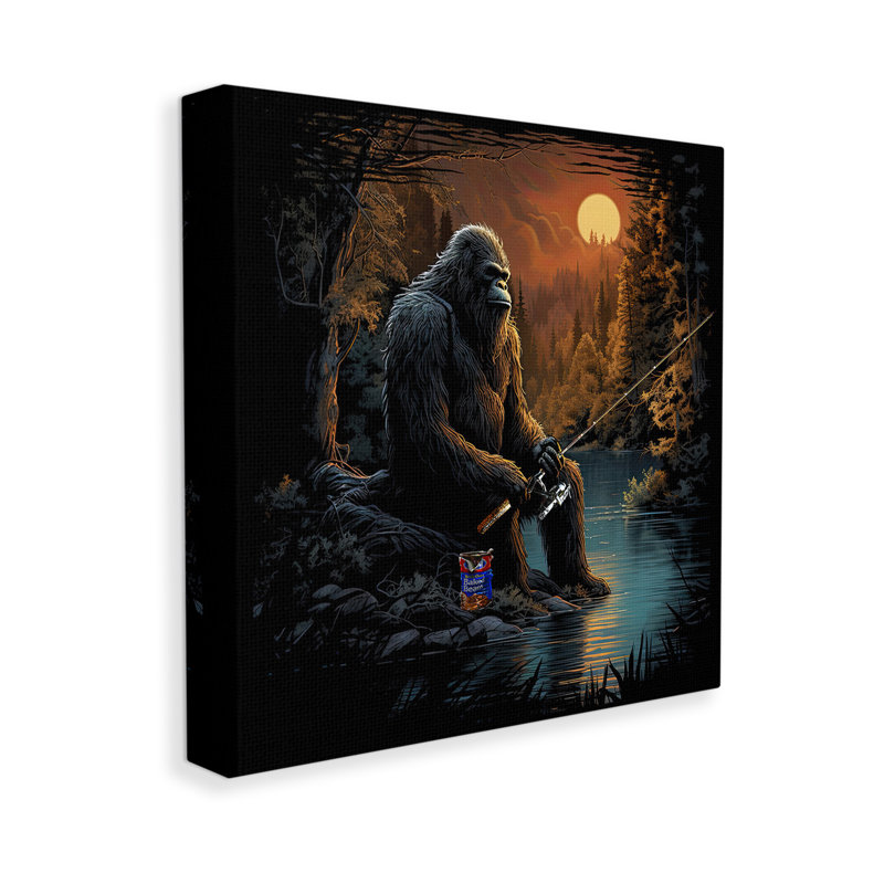 «Monster Fishing At Lake» par Jim Baldwin sur toile, 36" H x 36" W