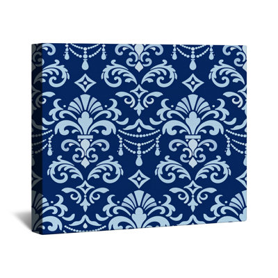 Toile de galerie bleue à motifs damassés en plusieurs tailles
