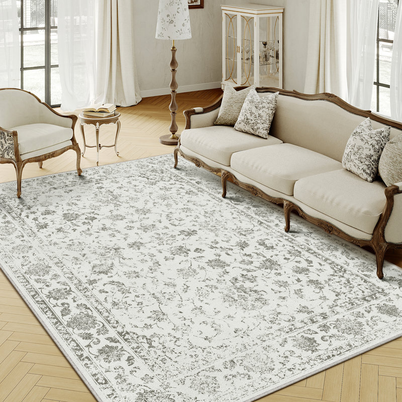Machine Washable Vintage Floral Area Rug With Non-Slip Backing, Rectangle 6' x 9'