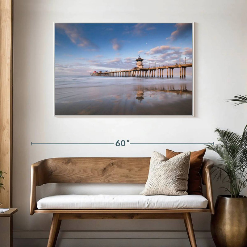 Coastal Huntington Pier, Cadre flottant blanc, 46 po x 31 po