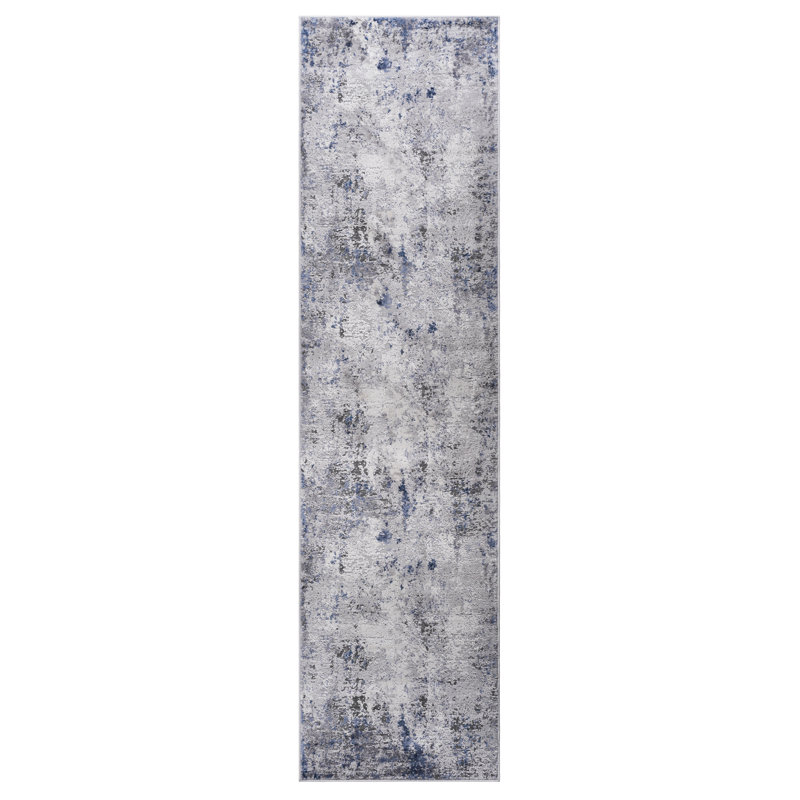 Loom & Area Rug 2X8 Silver/Blue/Abstract, Stain , Non-Shedding For Living Room, Bedroom, Dining, Office Decoration Rug, Silver/Blue/Abstract Pattern, Non-Shedding, Stain- Study
