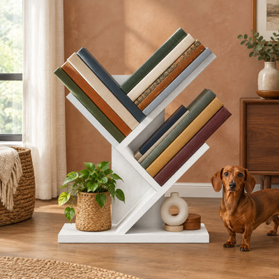Étagère à livres blanche à 3 niveaux en forme d'arbre, mini-bibliothèque de table moderne pour livres et CD, idéale pour un bureau, une chambre, un salon ou un bureau.