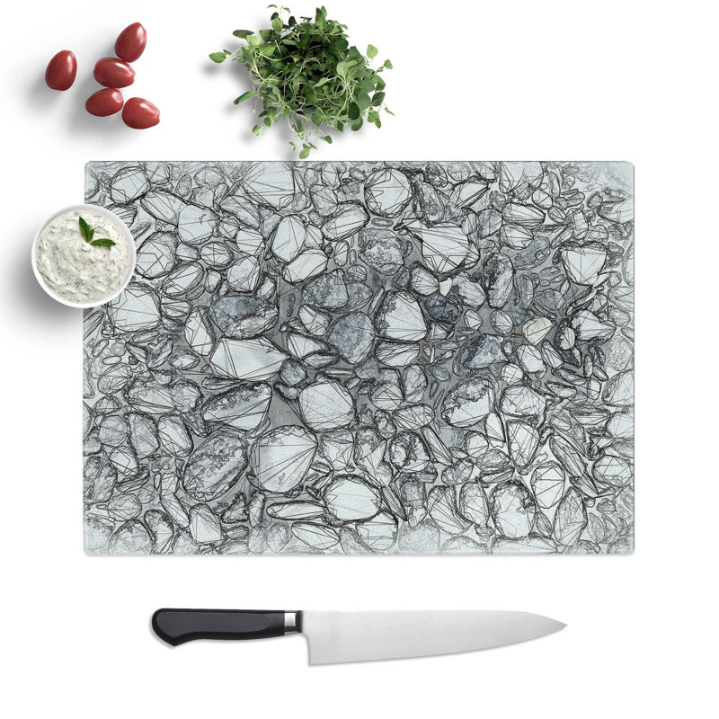 Tempered Glass Pebbles Chopping Board, 39 cm W x 28.5 cm L