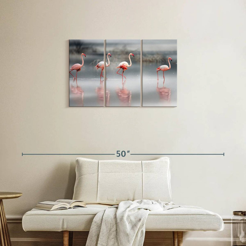 Pink Flamingos Lined Up, 20" H x 33" W