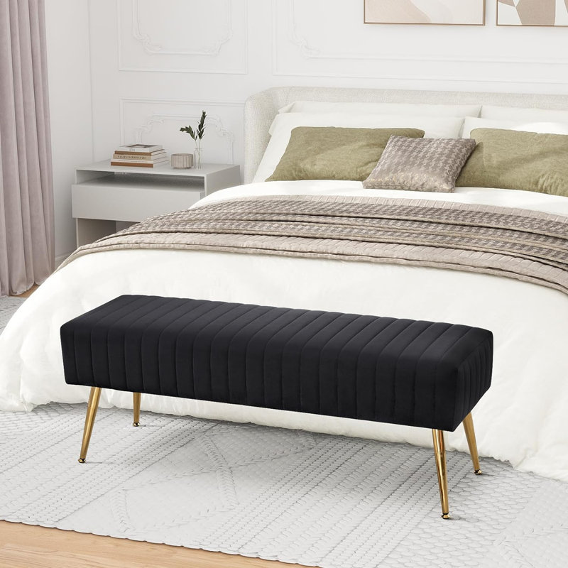Rodjanae Velvet with Upholstery Bench, Black