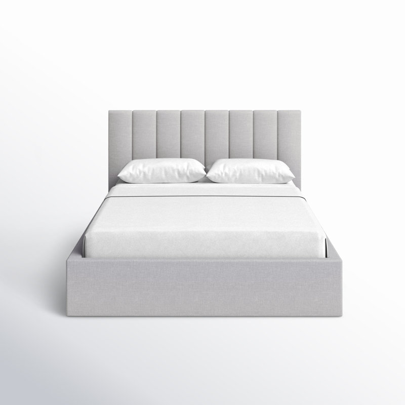 Delmar Upholstered Platform Bed, King, Effie Linen Performance Linen
