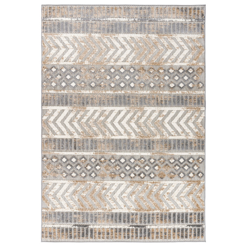 Tapis intérieur / extérieur gris / ivoire / beige Alphee, Rectangle 8 pi 8 po x 12 pi