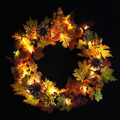 Handcrafted Faux Lighted Maple Polyester 50cm Wreath