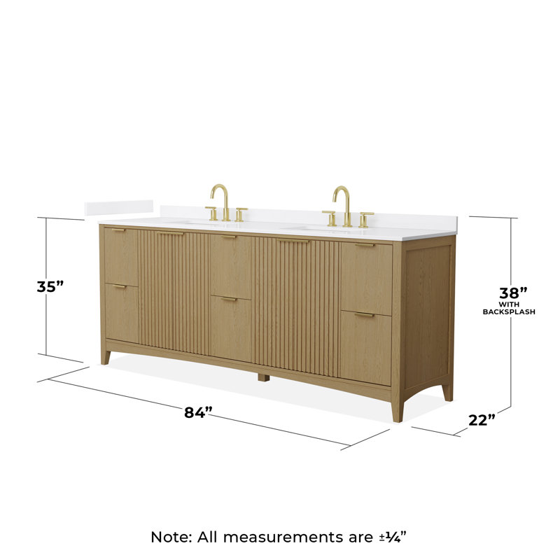 Palmilla 84" Freestanding Double Bathroom Vanity with Cultured Marble Top, Brushed Gold, Beige