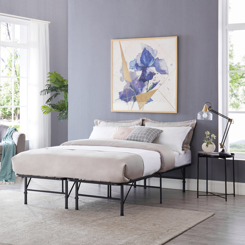 Overshores 14" Modern Metal Bed Frame with Steel Slat Support – Durable, Space-Saving Folding Bed Frame for Enhanced Comfort and Stability