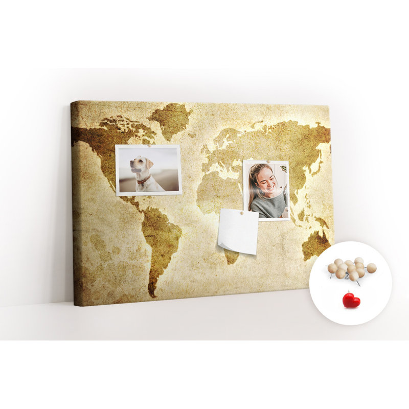 Wall Mounted bulletin board print wall art notice boards decorative corkboard Map of the world