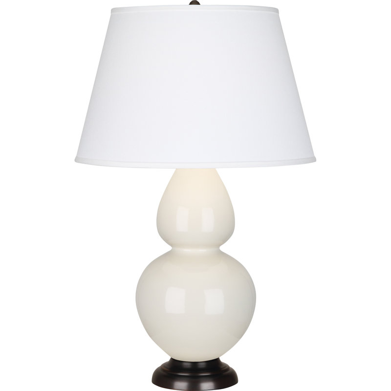 Elegant Bone Glaze Double Gourd Table Lamp with Bronze Base