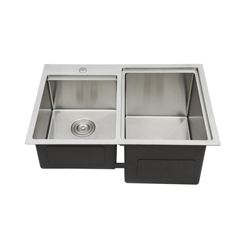 Lavabo d'extérieur à double cuve encastré en acier inoxydable avec poste de travail