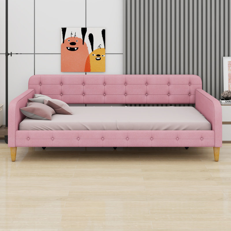 Lit de jour rembourré avec 4 pieds de soutien, Rose