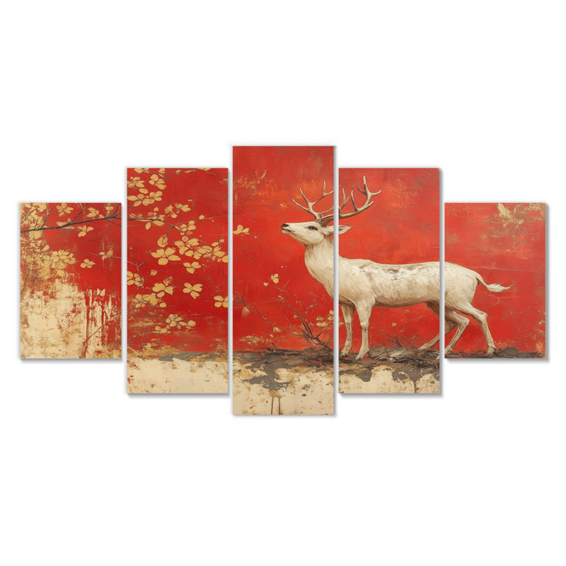 Zodiaque chinois, cerf blanc et rouge