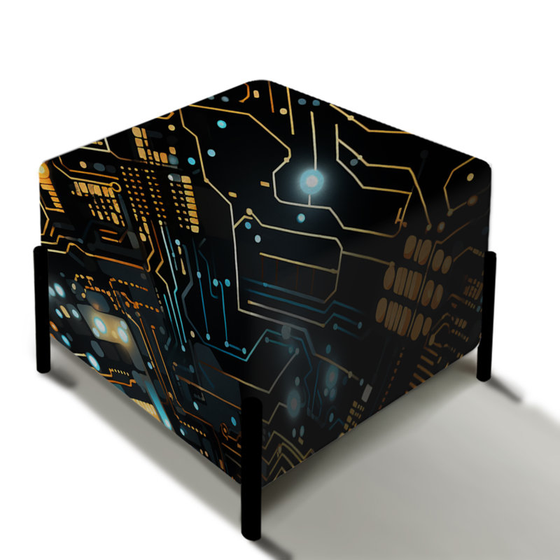 Futuristic Computer Microprocessor Dreams - Geometric Square Ottoman