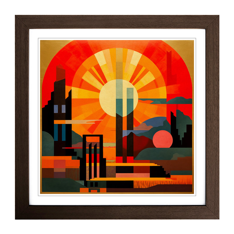 Japanese Sunset Constructivism No.1 - Framed Print, Walnut