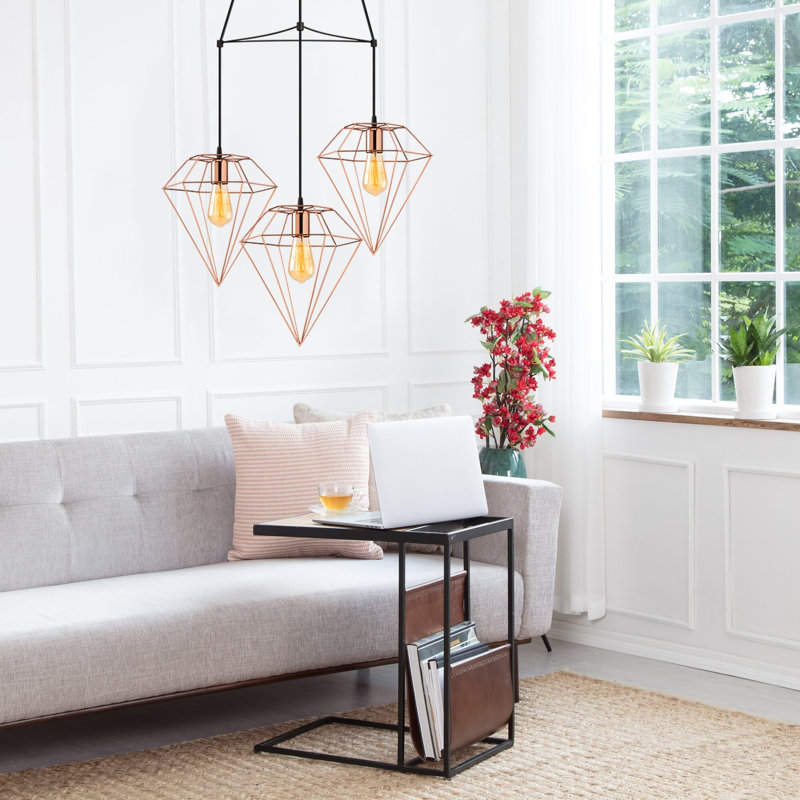 Luminaire suspendu géométrique à 3 lumières Linda, Cuivre