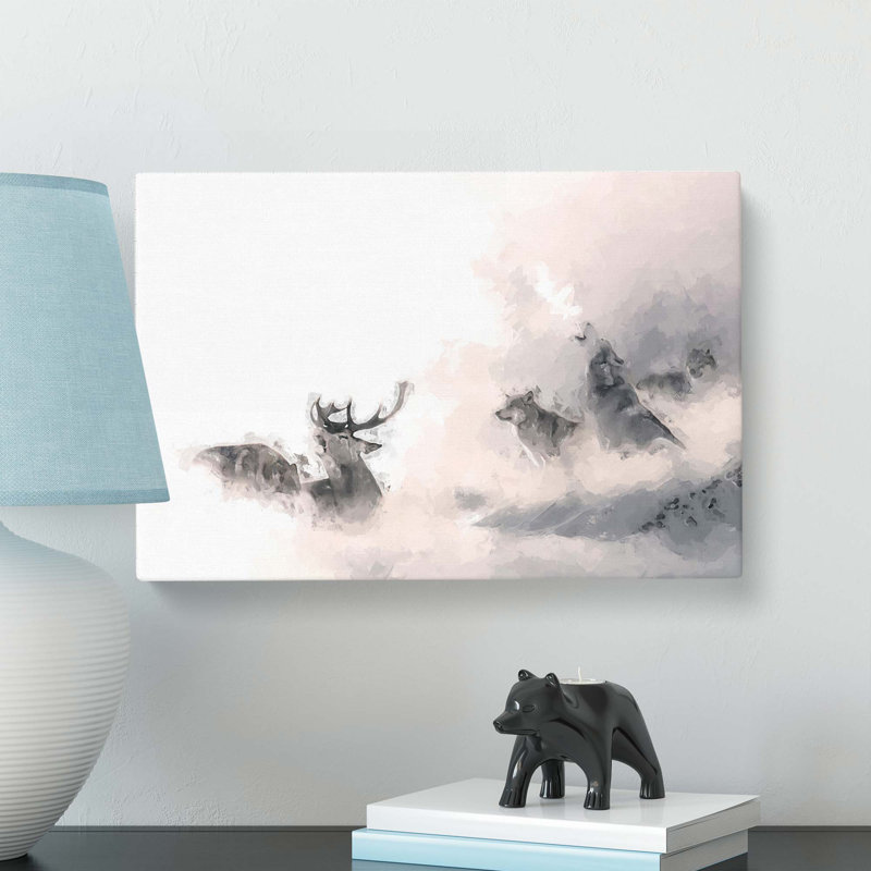Stag & Wolf With At Winter In Abstract - Wrapped Canvas Print, 35cm H x 50cm W x 3cm D