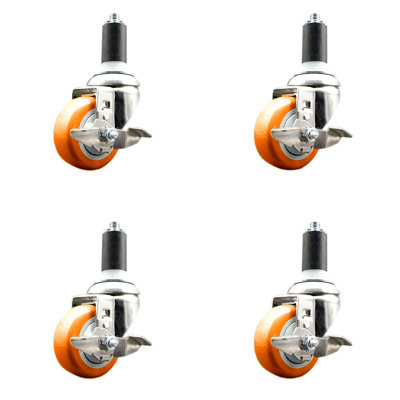 3.5 Inch 316SS Poly Swivel 1-3/8 Inch Expanding Stem Caster Set Brake SCC