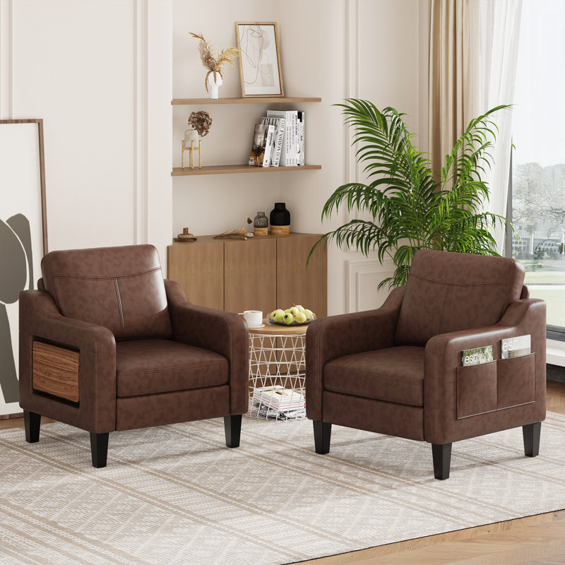 Fauteuil large en similicuir rembourré, Chocolat