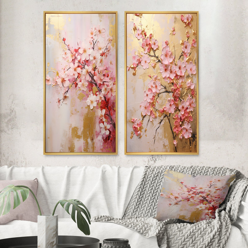 «Apple Blossom Harmony II», 2 pièces sur toile, Encadrement doré, H 40 po x l 40 po