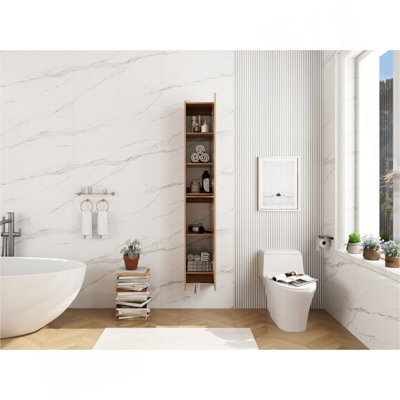 24 Inch Wall-Mounted Side Cabinet Combination, 2-Soft Closing Door, Suitable For Small Bathroom, Study, Storage Room, Original Oak (KD-Packing)