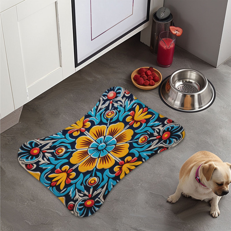 Traditional Tiles - 1 Piece Bone Shape Feeding Mat
