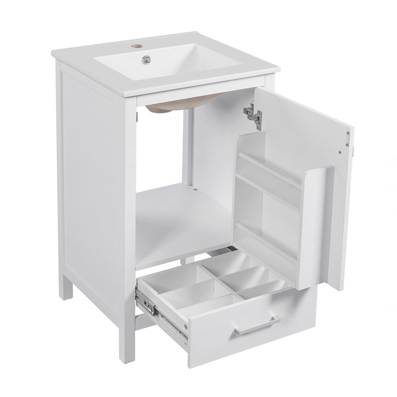 Meuble-lavabo moderne avec lavabo en céramique, Blanc
