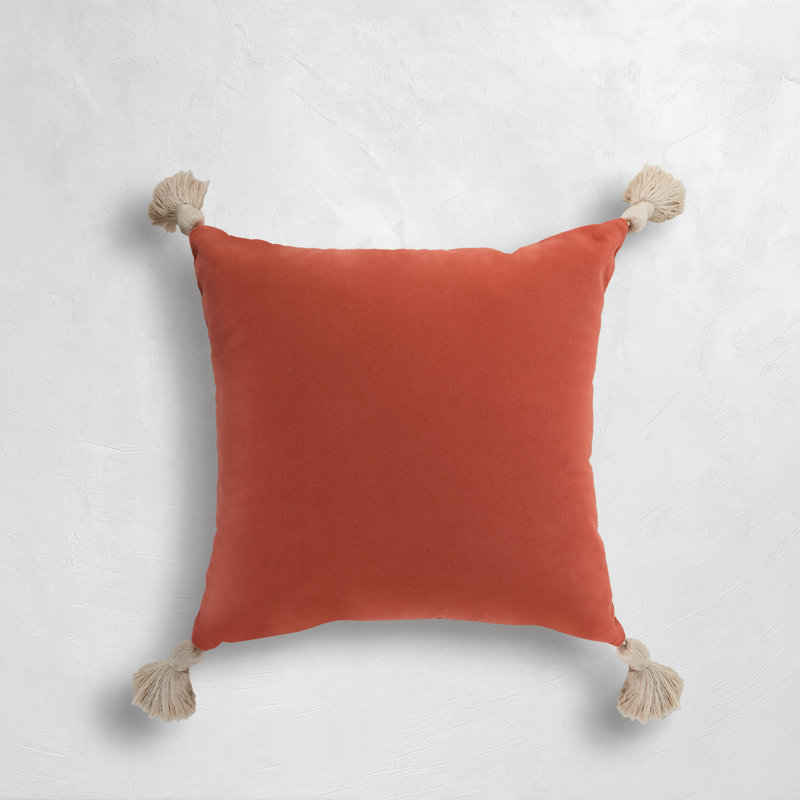 Velvet Chambray Outdoor Throw Pillow, Square 22", Red