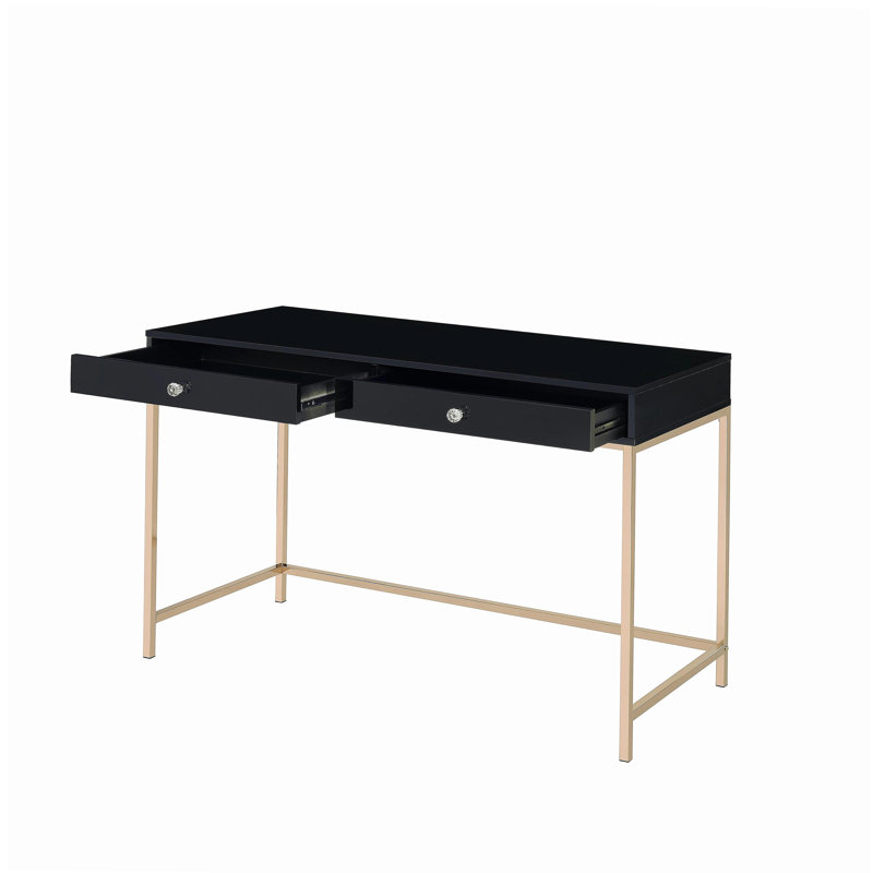 Bureau noir à 2 tiroirs noir brillant, Noir