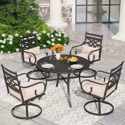 Alyah Round 4 - Person Round Swivel Outdoor Dining Set With Cushions & Pillows