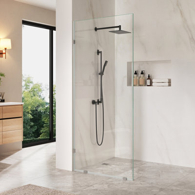 DeerValley Single Fixed Glass Panel For Shower 36"×78", Durable and Stable 10mm Thick Glass Panel,Bathroom shower glass panel, Easy to Clean, Tempered Safety Wall Panels with Hardware (Silver)