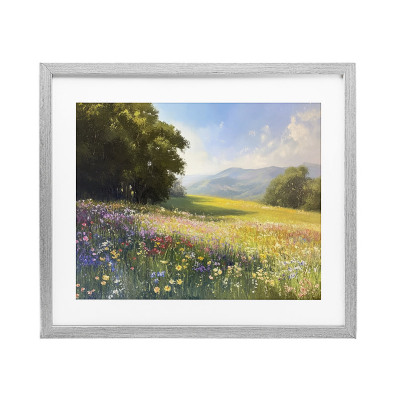 Serene Meadow Dream, impression sous verre encadrée, design par Petal Prints Design, Cadre de ferme gris, H 13 po x l 16 po