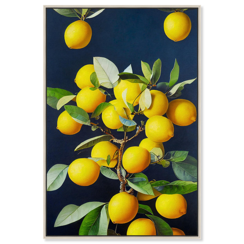 Art mural sur le thème des citrons en pleine floraison par Art Remedy, Cadre argenté, H 25 po x l 17 po