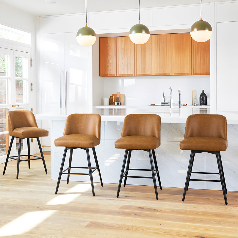 Modern Bar Stools ，26" H Swivel Counter Height Barstools With High Backs, Kitchen Island Stools, For Bar & Home,Faux Leather