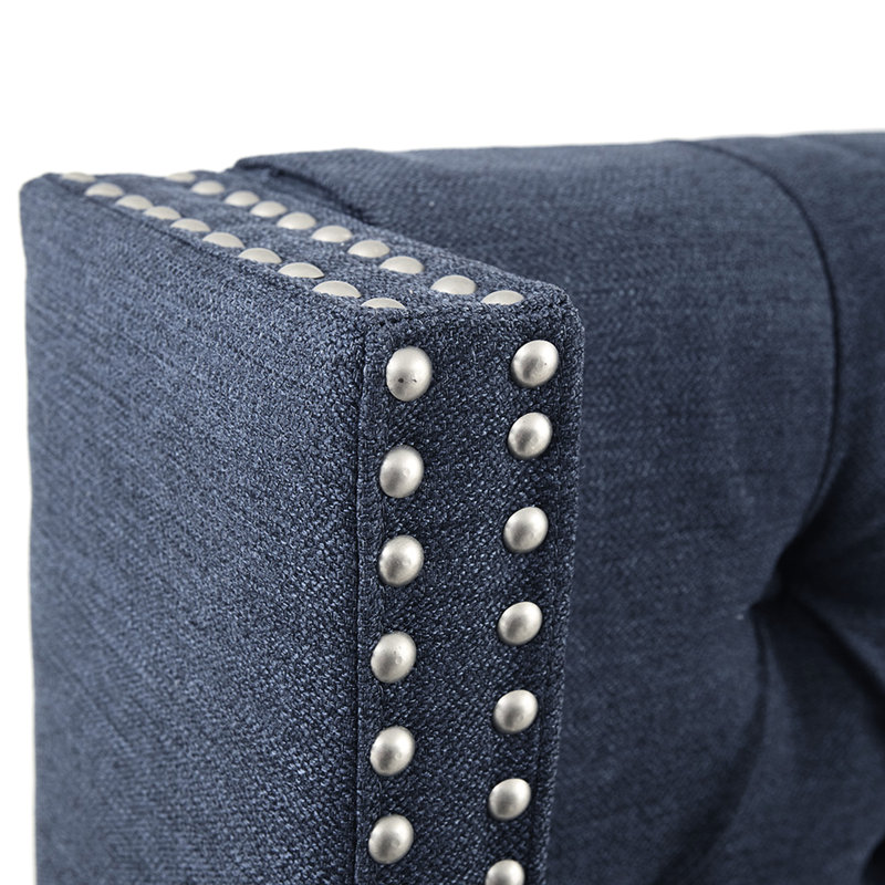 Button Headboard For Queen, Double Nailhead Decor, Navy , Adjustable Black Metal Legs, Package Depth: 35.43 In Queen Bed Upholstered With Tufting And Trim, Color, Product Weight: 55.71 Lb